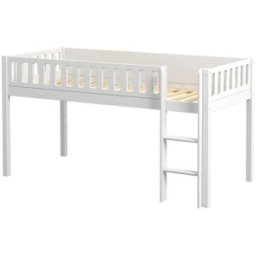 Furnlux Cama loft de madera maciza de pino color blanco 90x200