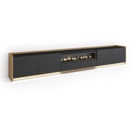 Skraut home Mueble tv efecto madera negro roble 310x37x50cm chimenea efecto fuego