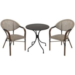 MACABANE Salón de jardín para 2 con mesa redonda de 70cm y sillas de textileno