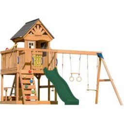 Axi Parque infantil con columpio doble, tobogán verde y trapecio