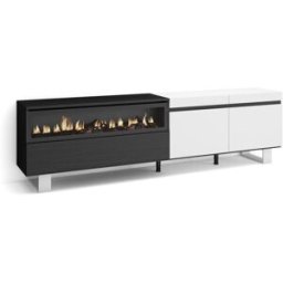Skraut home Mueble tv efecto madera blanco negro 200x35x57cm chimenea efecto fuego