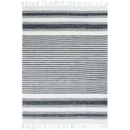 The Deco Factory Alfombra 100% algodón de rayas negro, gris y blanco 160x230