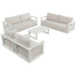Kerama Conjunto de jardín 8 plazas de aluminio blanco y cojines beige