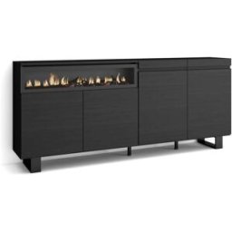 Skraut home Aparador efecto madera negro 200x35x87cm chimenea efecto fuego