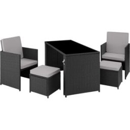 Tectake Conjunto de ratán para 2-4 personas incluye abridor, negro/gris
