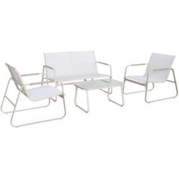 sweeek Conjunto de jardín de acero, 4 plazas, beige