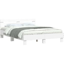 Maison Chic Cama matrimonial con cabecero y led madera blanco 140x200 cm