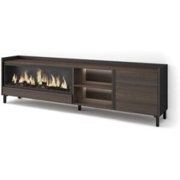 Skraut home Mueble tv efecto madera roble negro 212x35x61cm chimenea efecto fuego