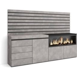 Skraut home Aparador efecto madera cemento 214x35x145cm chimenea efecto fuego