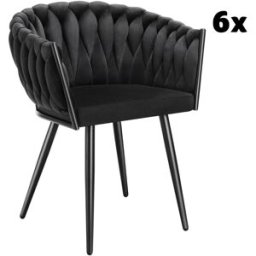 Tectake 6 sillas de comedor de terciopelo, diseño anudado 60,5x55x75 cm negro