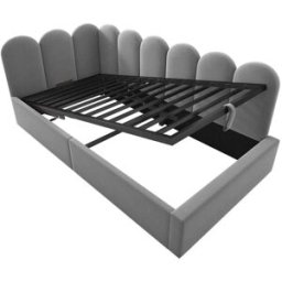 MODFU Cama infantil terciopelo gris 90x200 cm con espacio de almacenamiento