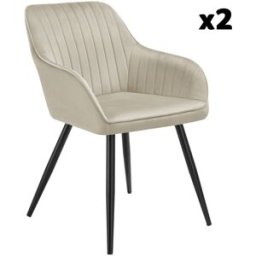 Tectake 2 sillas de comedor con aspecto de terciopelo y acolchada crema/negro