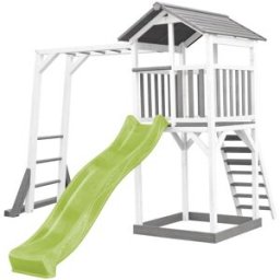 Axi Parque infantil con tobogán verde claro, arenero, madera, blanco/gris