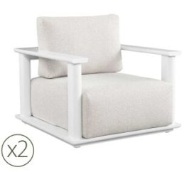Kerama Pack de 2 sillones de jardín de aluminio blanco y cojines beiges