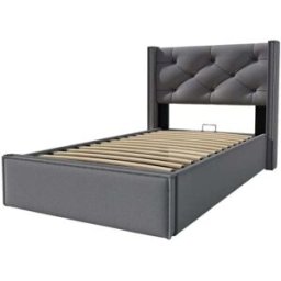 MODFU Cama infantil 90x200 cm con almacenamiento hidráulico, algodón gris