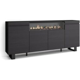 Skraut home Aparador efecto madera negro 200x35x87cm chimenea efecto fuego