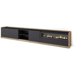 Skraut home Mueble tv efecto madera negro roble 310x37x50cm chimenea efecto fuego