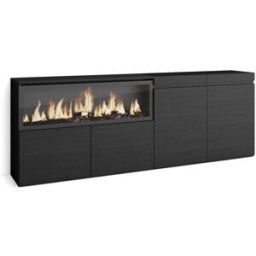 Skraut home Aparador efecto madera negro 208x35x75cm chimenea efecto fuego