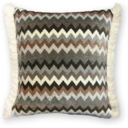 TAPIDECOR Cojín zig-zag tonos cálidos con fleco algodón relleno premium 50x50