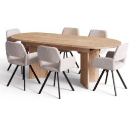 Urban Meuble Conjunto mesa extensible 160-200 cm y 6 sillas beige y metal