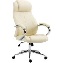 CLP Silla de oficina giratoria regulable en cuero auténtico crema