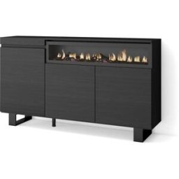 Skraut home Aparador efecto madera negro 150x35x87cm chimenea efecto fuego