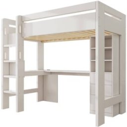 ComfortXL Cama alta infantil 90x200 cm con escritorio esquinero, Blanca