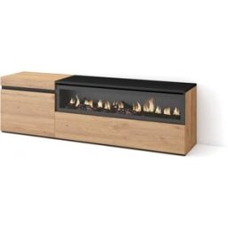 Skraut home Mueble tv efecto madera roble y negro 150x35x45 chimenea efecto fuego