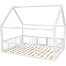 OKWISH Cama infantil blanca de metal con techo 140x200 cm