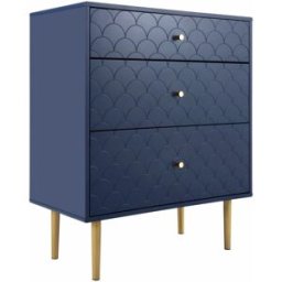 Urban Meuble Librería baja azul marino de 3 cajones con diseño tallado
