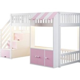 ComfortXL Cama alta infantil 90x200 cm con LED escalera y armario rosa