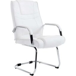 CLP Silla con patas de metal y asiento en simil cuero blanco