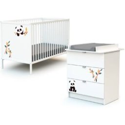 Webaby Cama y cambiador para bebé panda madera blanco