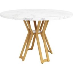 Urban Meuble Mesa de comedor redonda con efecto mármol blanco y patas doradas