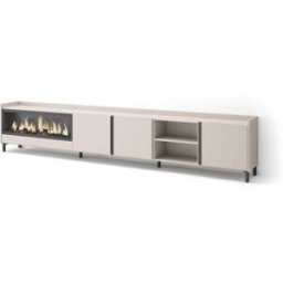 Skraut home Mueble tv efecto madera beige 315x35x61cm chimenea efecto fuego