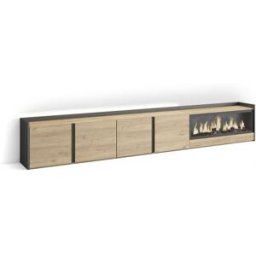 Skraut home Mueble tv efecto madera roble negro 315x35x50cm chimenea efecto fuego