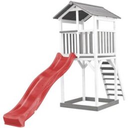 Axi Parque infantil con tobogán rojo, arenero, madera, blanco/gris