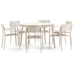 Fuori Set de aluminio mesa redonda extensible y 6 sillas beige