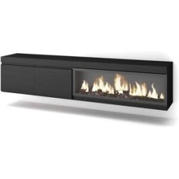 Skraut home Mueble tv efecto madera negro 208x35x45cm chimenea efecto fuego