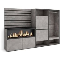 Skraut home Aparador efecto madera cemento 227x35x145cm chimenea efecto fuego