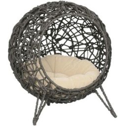 Urban Cocon Cesta de diseño para gatos en metal trenzado y terciopelo gris.