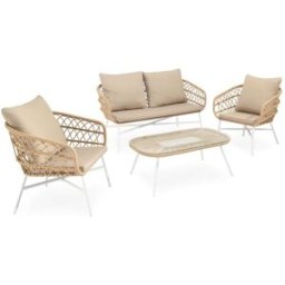 Koketto Home Conjunto de sofas de jardín beige de 4 plazas con mesa