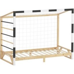ML-Design Cama infantil 90 x 200 cm portería de fútbol y escalera madera natural