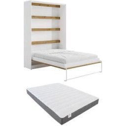Unique Cama abatible madera color natural claro, blanco