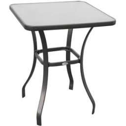 REDOM Mesa jardín metal con vidrio templado negro 68,5x68,5cm