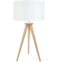 Tosel Lámpara de mesa trípode madera natural pantalla blanco