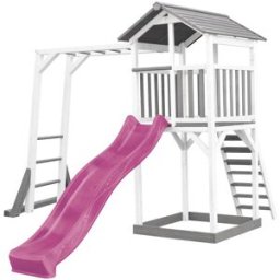 Axi Parque infantil con tobogán morado, arenero, madera, blanco/gris