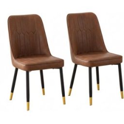Urban Meuble Juego de 2 sillas de comedor marrones con patas negras y doradas