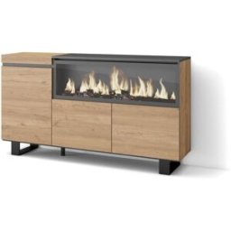 Skraut home Aparador efecto madera roble 158x35x87cm chimenea efecto fuego