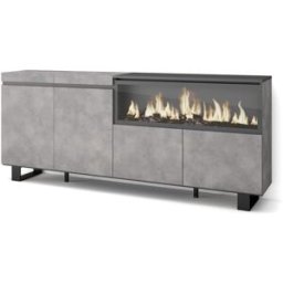 Skraut home Aparador efecto madera cemento 208x35x87cm chimenea efecto fuego